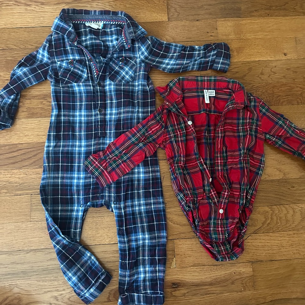 Janie and Jack Blue and Red Plaid Bodysuits